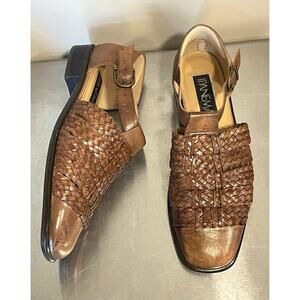 90s Ipanema T-Strap Fisherman Sandals 8.5 Brown Woven Leather Summer